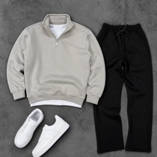 Half-Zip Sweatshirt & Joggers Set · Grey / Black