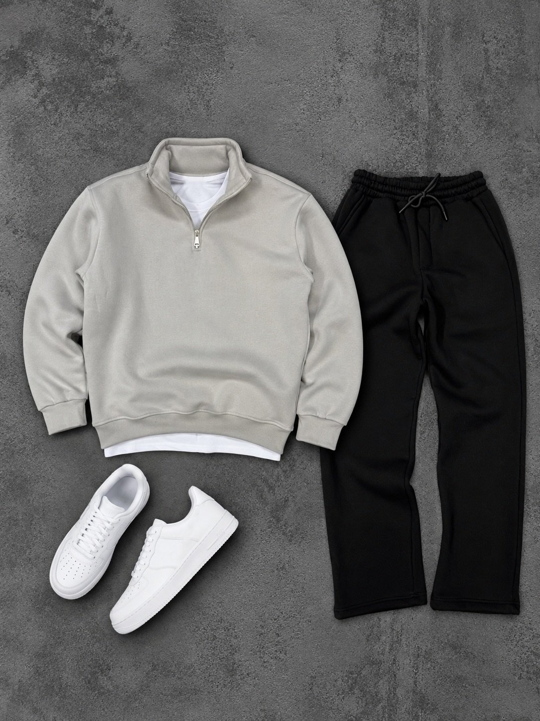 Half-Zip Sweatshirt & Joggers Set · Grey / Black