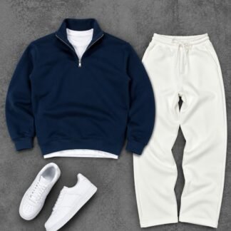 Half-Zip Sweatshirt & Joggers Set · Navy / Cream