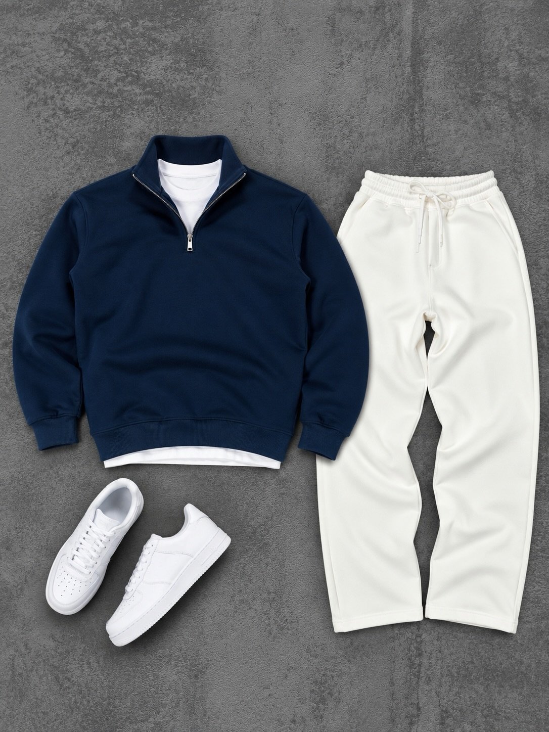 Half-Zip Sweatshirt & Joggers Set · Navy / Cream