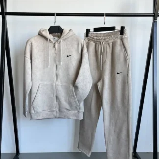Oversized washed zip jacket set · Beige