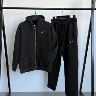 Oversized washed zip jacket set · Black