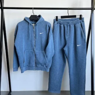 Oversized washed zip jacket set · Blue