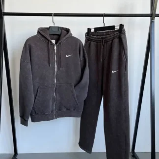 Oversized washed zip jacket set · Brown