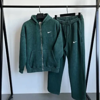 Oversized washed zip jacket set · Green