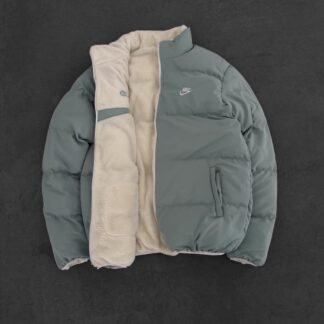 Reversible puffer jacket · Sage Green / Cream