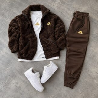 Sherpa Jacket & Joggers Set · Brown