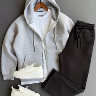 Zip-Up Hoodie & Joggers Set · Grey / Black