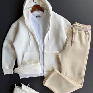 Zip-Up Hoodie & Joggers Set · White / Beige