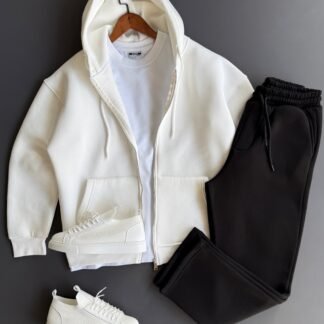 Zip-Up Hoodie & Joggers Set · White / Black